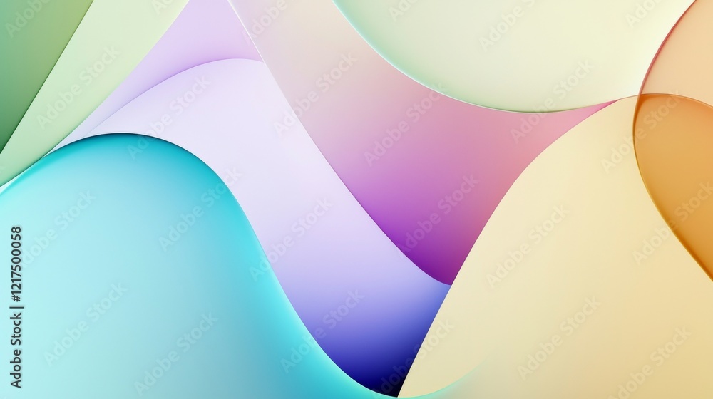 Poster smooth layers of pastel colors overlapping create a dynamic, modern abstract composition, offering v