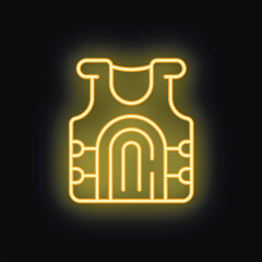 Yellow glowing neon sign depicting a bulletproof vest, representing safety, security, and protection