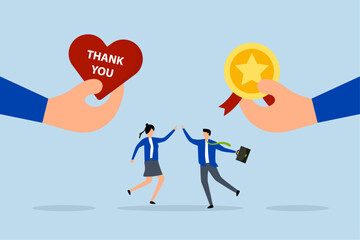 Employee appreciation, entrepreneur hand presenting a heart as appreciation and recognition for staff. 