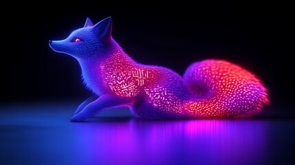 Neon Fox Glowing In Digital Hues A Cyberpunk Creation