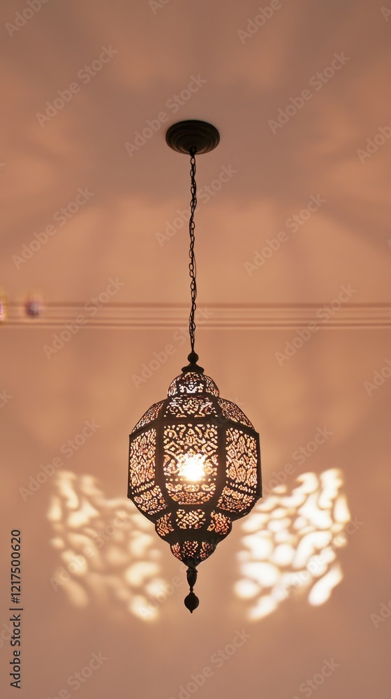 Aufkleber elegant lantern light fixture casting intricate shadows in a softly lit space with a warm glow and d