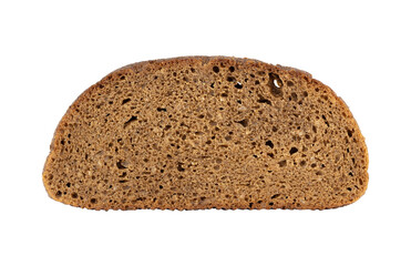 Dark bread loaf cut showing airy texture and crust