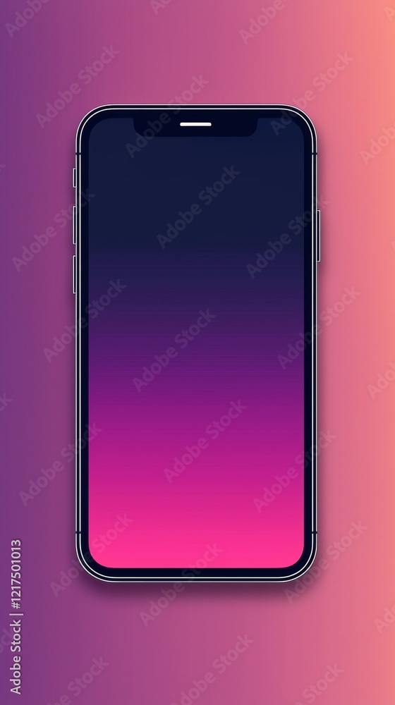 Poster modern smartphone displaying a vibrant pink and purple gradient screen is set against a matching col