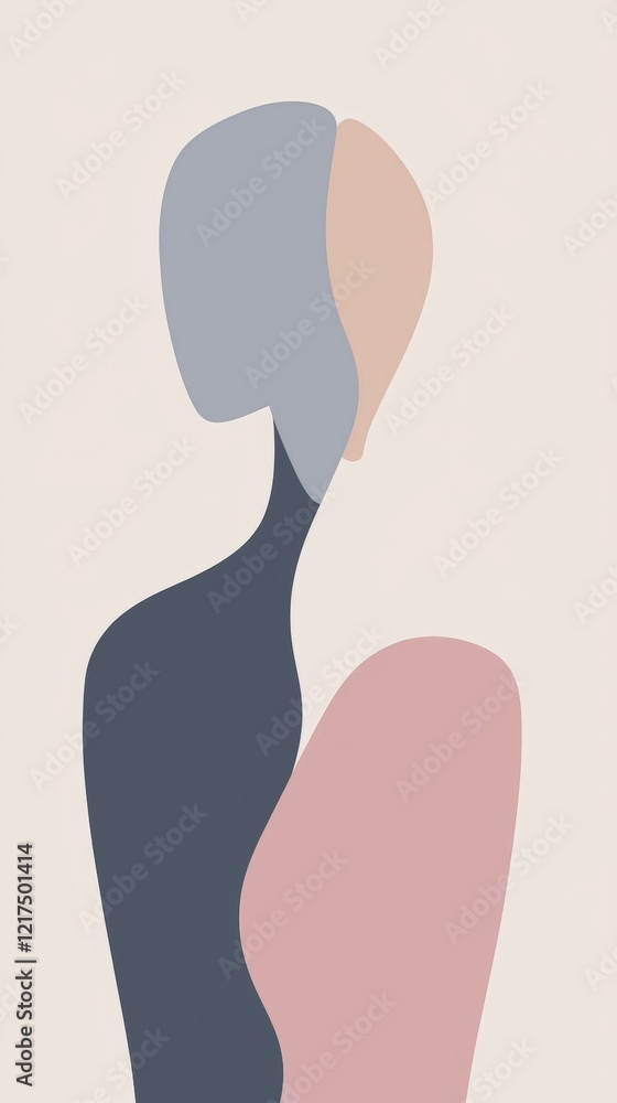 Aufkleber abstract shapes in muted pastel colors intertwine and overlap, creating a suggestive representation 