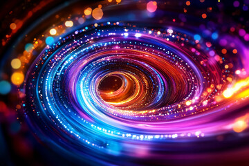 Obraz premium Iridescent Light Trails Spiraling Upward in a Mesmerizing Vertical Formation, Evoking a Sense of Dynamic Energy and Celestial Motion