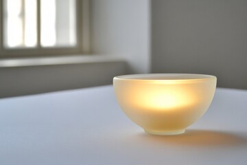 Fototapeta premium Elegant Soft Glow of a Minimalist Bowl with Illuminated Light Inside, Perfect for Evoking Calm Atmosphere in Modern Interior Spaces or Relaxation Environments