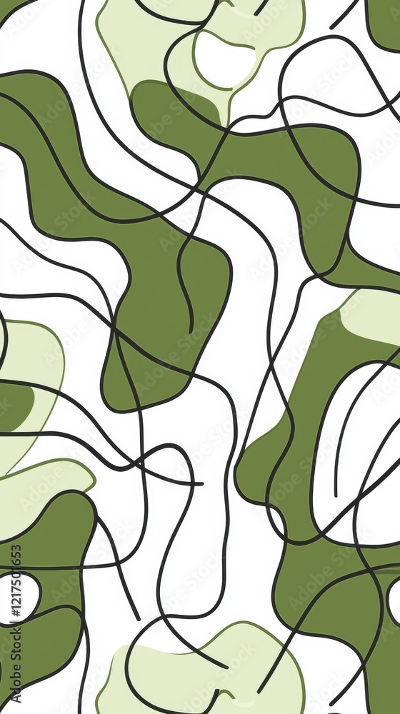 Poster abstract pattern in vibrant green and white featuring intertwined lines and organic shapes, creating