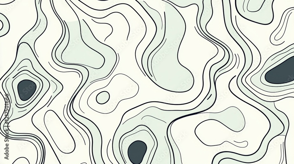Poster Topographic map contour lines are creating an abstract pattern, forming a visually interesting background with flowing shapes and organic curves