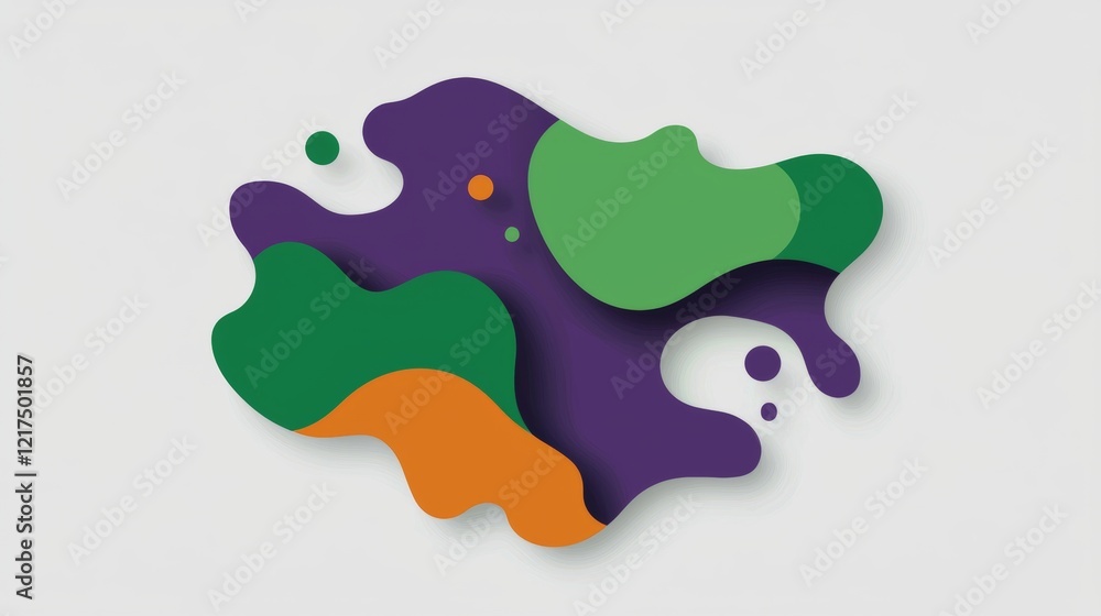 Poster purple, green, and orange overlapping abstract shapes create a dynamic and visually interesting comp
