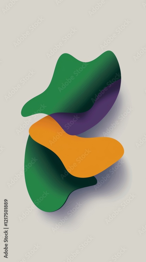 Poster modern abstract background featuring colorful overlapping shapes in green, purple, and orange, creat