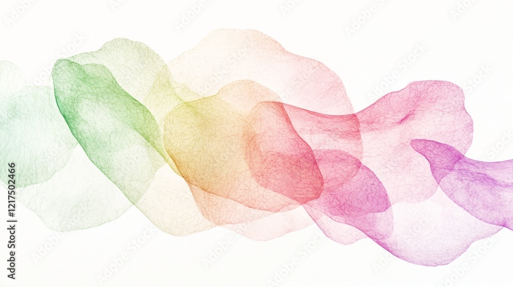 Poster creating a mesmerizing display of rainbow gradient mesh, generating abstract shapes that gracefully 