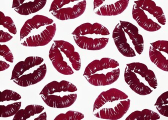 Seamless pattern of red lips on white background