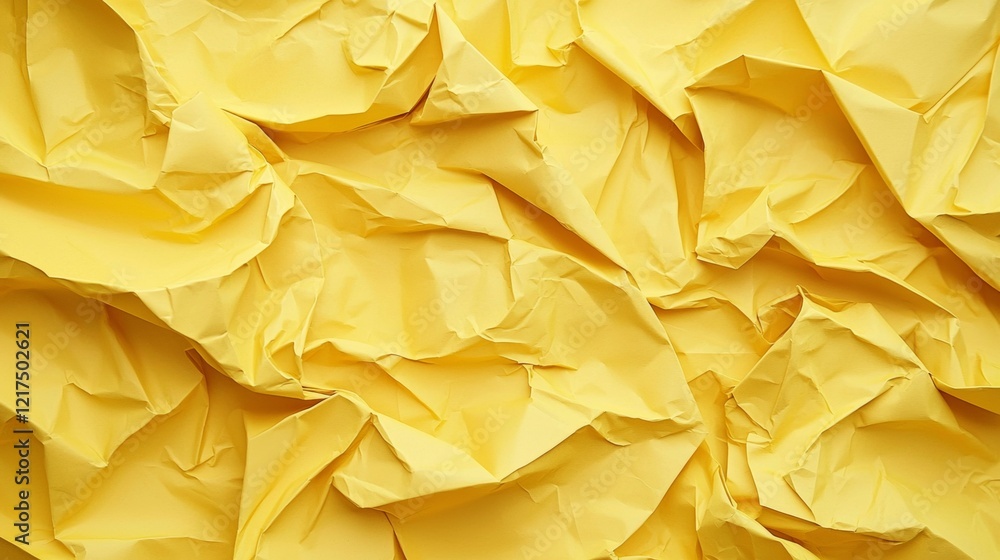 Aufkleber crumpled yellow paper forms an abstract textured background, creating a visually interesting surface