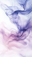 Obraz premium Purple and blue smoke gracefully swirling against a white backdrop, creating a mesmerizing abstract composition with ethereal beauty and an artistic, flowing pattern