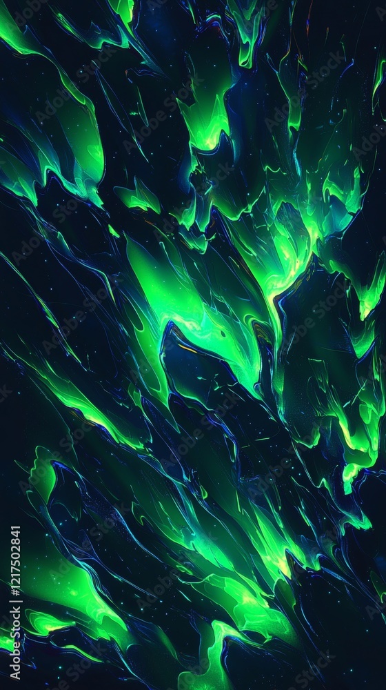 Poster green energy is flowing through a dark abstract background, creating a mesmerizing visual effect wit