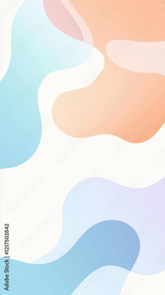 Poster smooth, flowing, organic shapes in pastel colors create a visually appealing abstract background wit