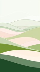 Obraz premium Gentle slopes and smooth curves create a soothing, stylized landscape, blending soft shades of green and pink in a minimalist abstract design that evokes tranquility and harmony