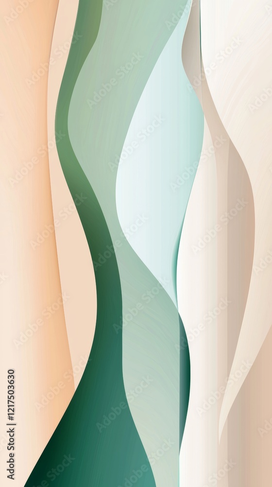 Poster smooth, flowing lines create an abstract composition with a dynamic interplay of green and beige hue
