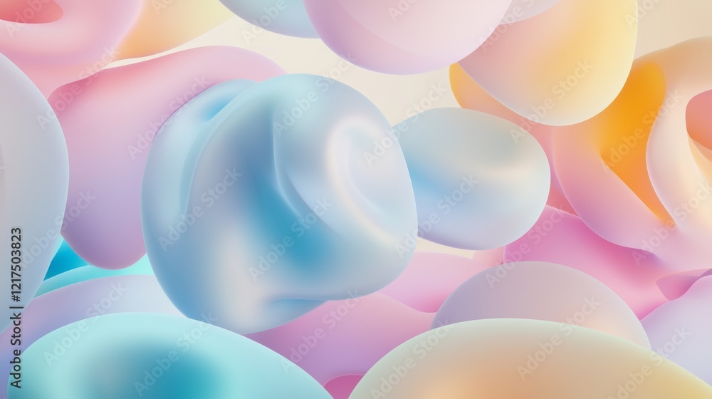 Poster soft, pastel-colored abstract shapes float and intertwine, creating a dreamy and ethereal atmosphere