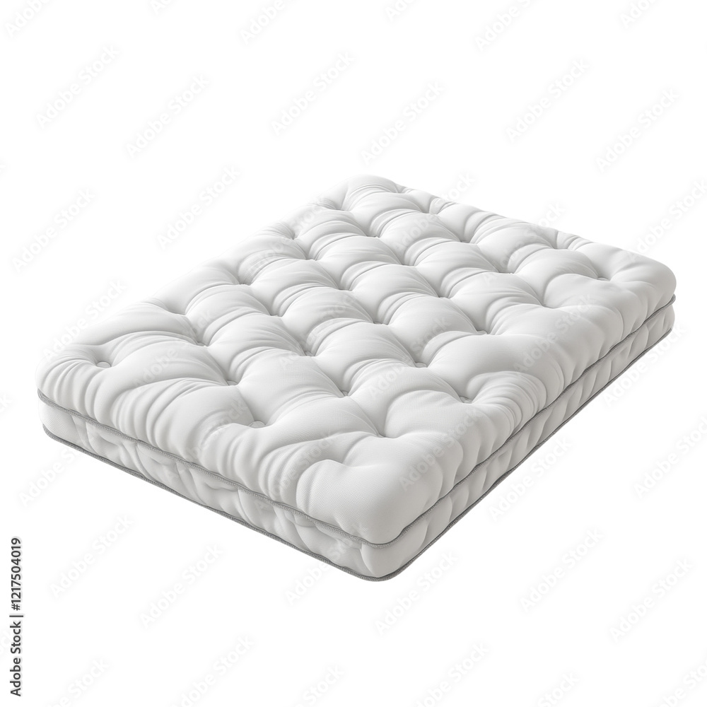 Poster a close up view of a white button tufted mattress pad isolated on a black background showcasing its 