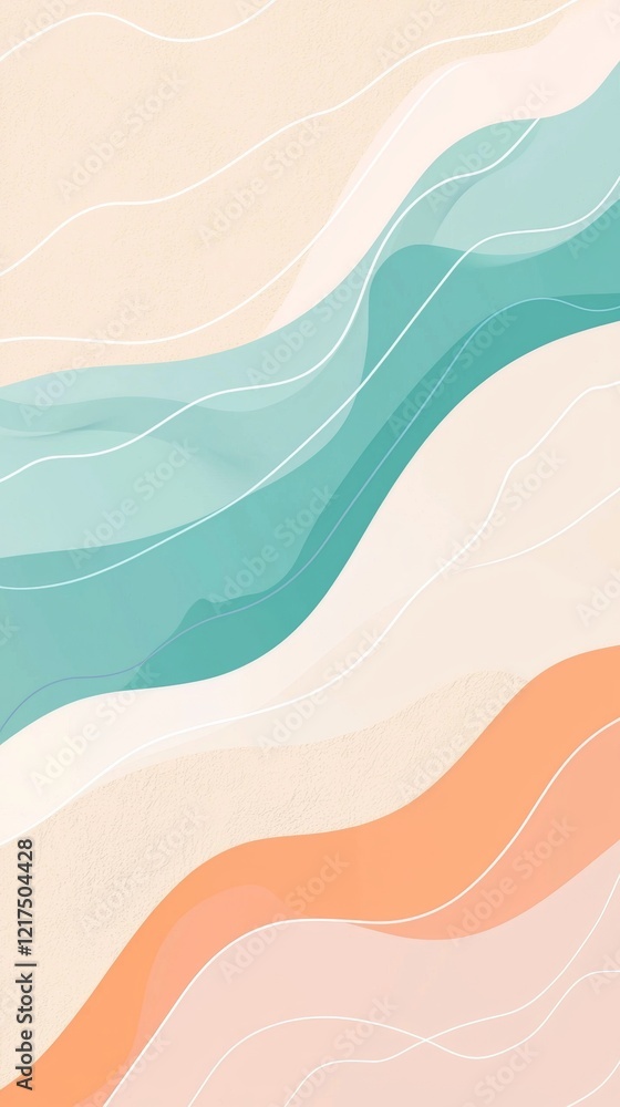 Poster pastel colors and wavy lines intertwine, forming an abstract background ideal for modern and minimal