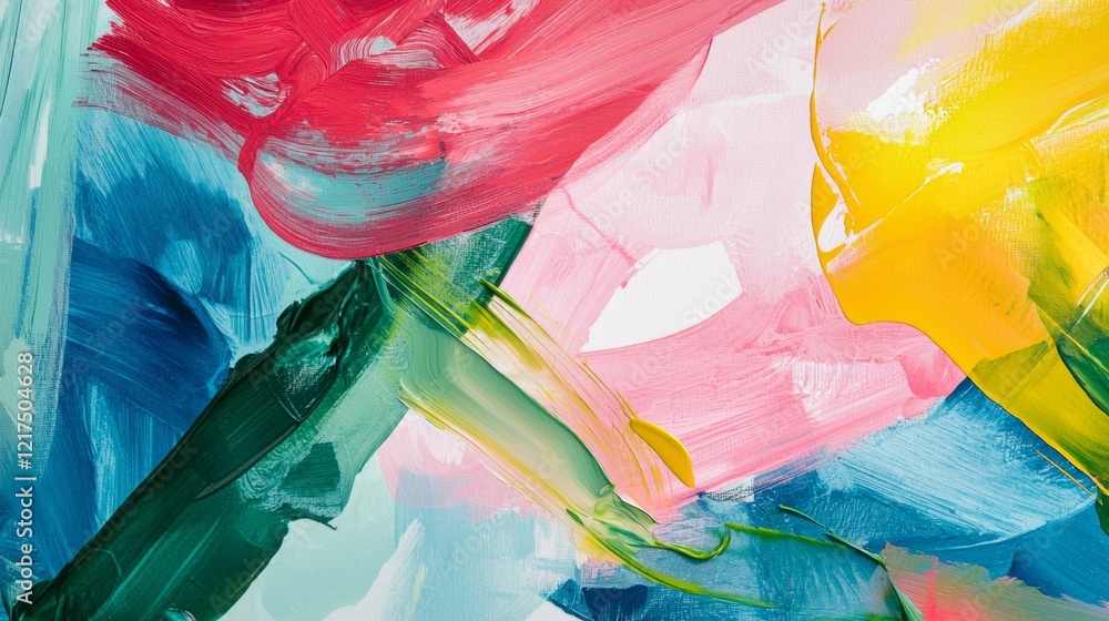Poster vibrant and colorful abstract painting background showcasing visible brushstrokes and rich texture, 