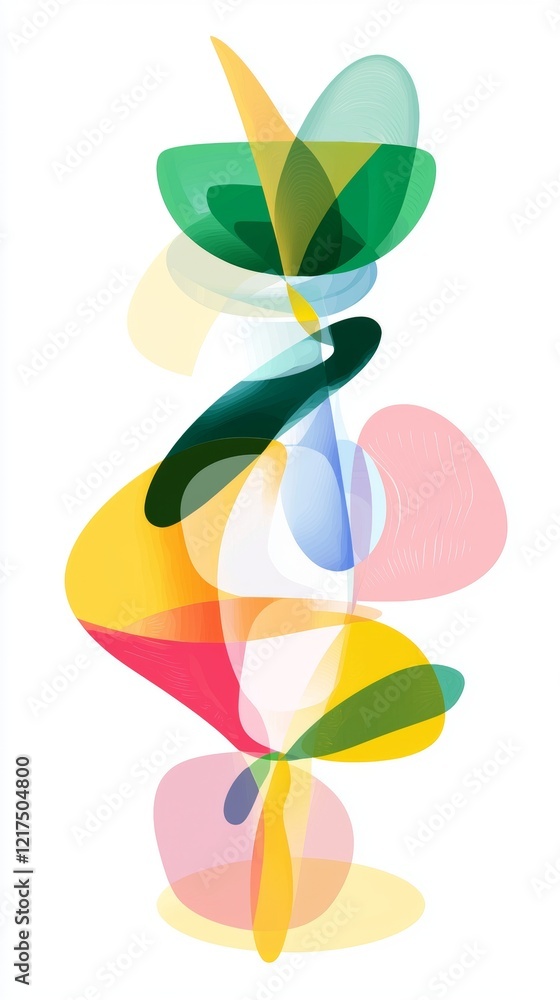Poster intertwined, translucent shapes in vibrant colors create a dynamic visual flow, suggesting movement 