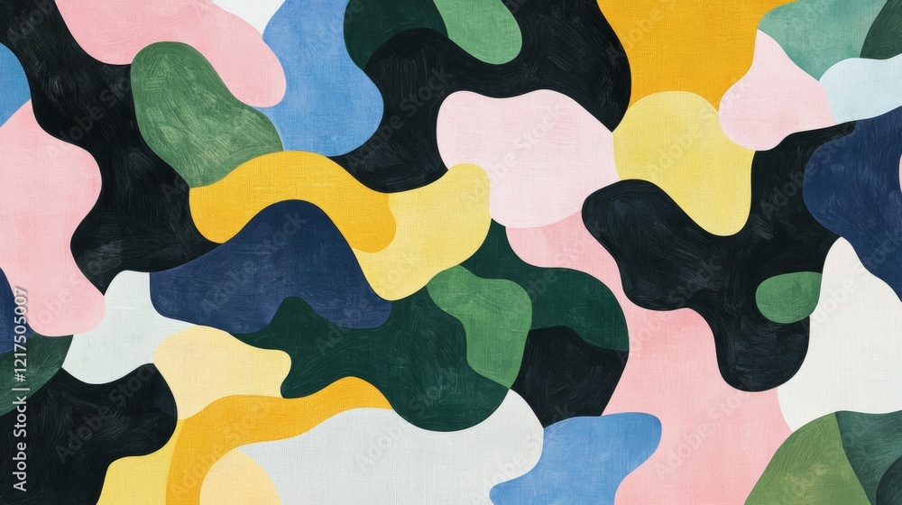 Poster colorful abstract background featuring organic, flowing shapes in various colors, creating a modern 