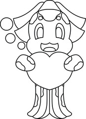 Octopus Bride Heart Wedding Animal Vector Graphic Art Illustration
