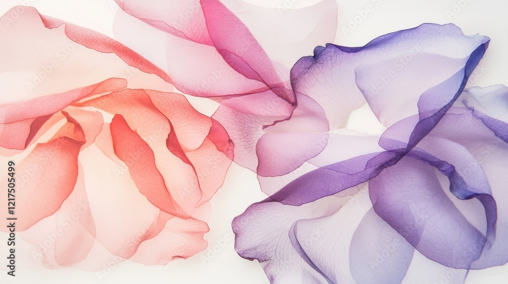 Poster abstract background showing colorful transparent fabric flowing on white background, creating a deli