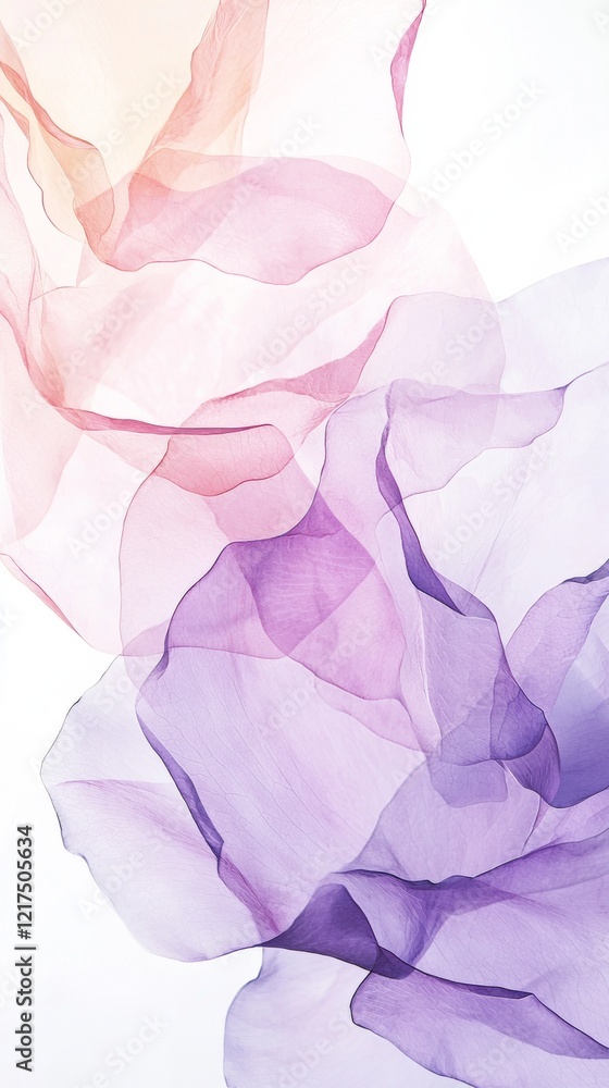 Poster colorful transparent fabric flowing creating abstract shapes with a gradient from pink to purple on 