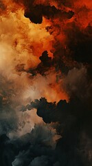 Swirling smoke or clouds create an abstract atmospheric background with an orange and black color palette, perfect for a dramatic or moody design
