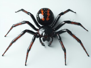 A realistic depiction of a spider with black and orange markings.