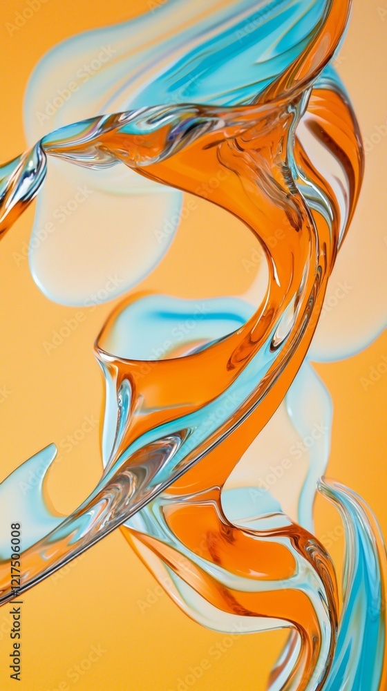 Poster abstract image featuring orange and turquoise liquids swirling together, creating a dynamic and visu