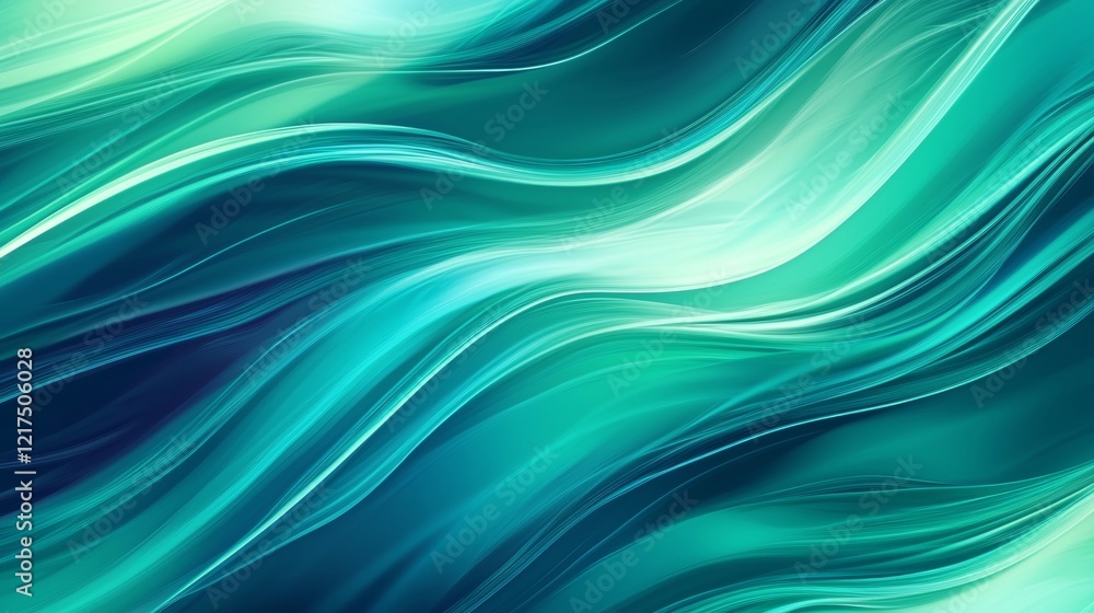 Poster elegant turquoise green wavy lines background flowing smoothly creating a sense of movement and dyna