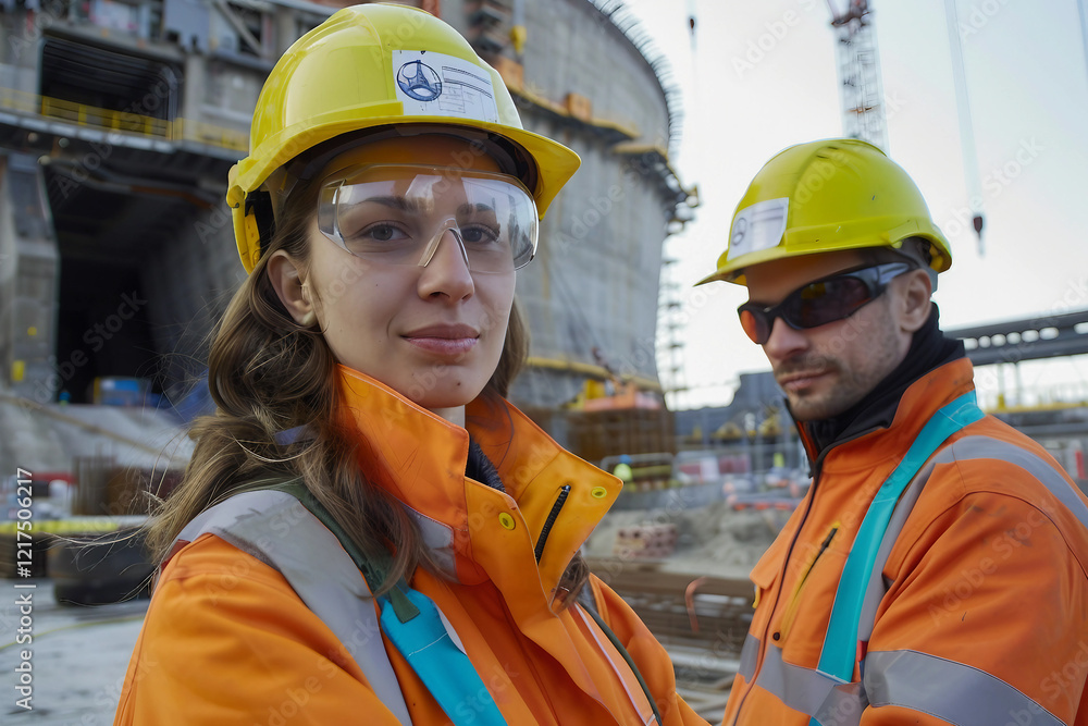 Poster engineer overseeing a nuclear reactor turbine in industrial setting generative ai image