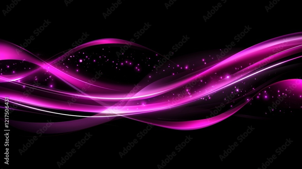 Poster smooth pink light trails are flowing on a black background, creating a mesmerizing and dynamic abstr