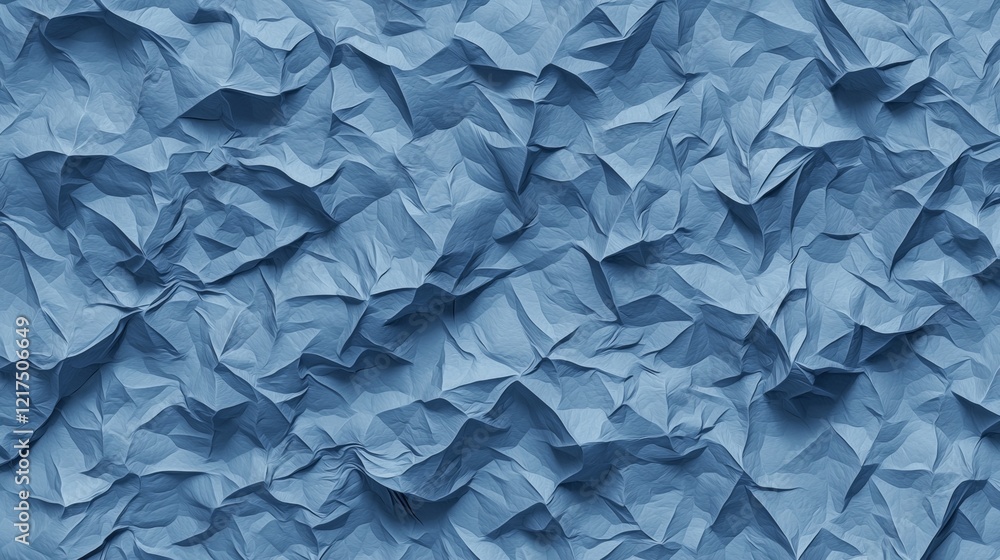 Poster crumpled blue paper forming a textured, abstract background, providing a distinctive visual element 