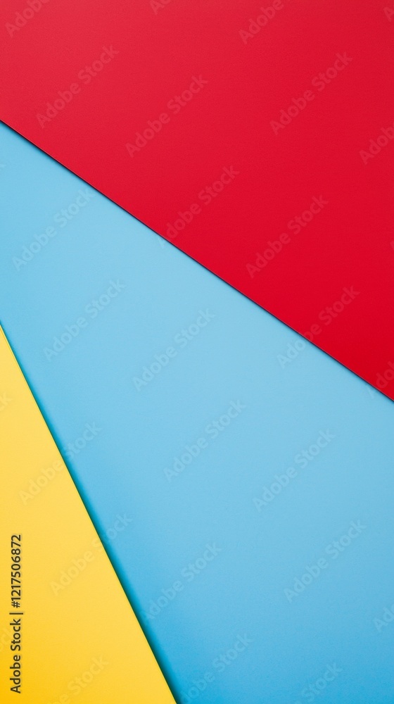 Poster geometric colored paper forms an abstract composition, creating a dynamic interplay of red, blue, an