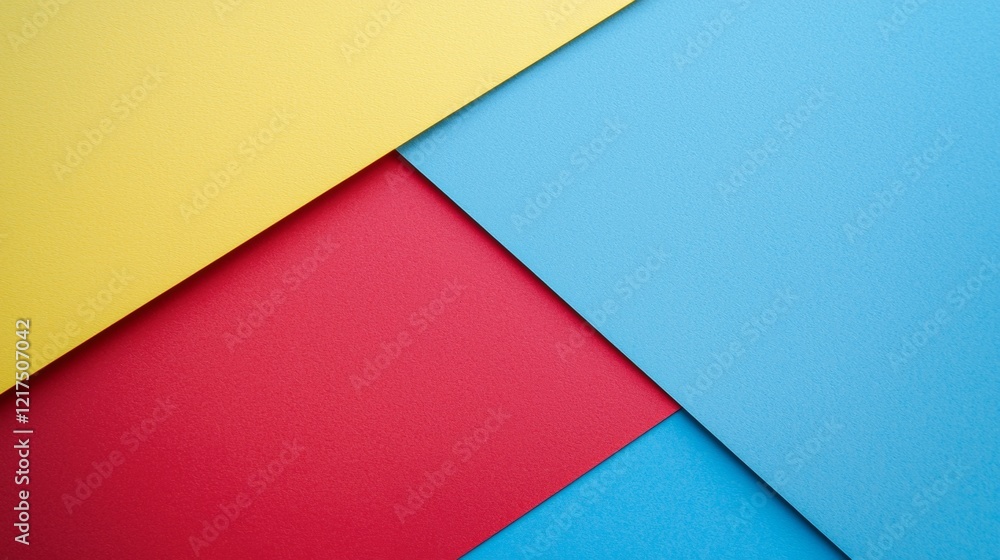 Poster creating an abstract modern background with vibrant colored paper sheets forms an intriguing composi