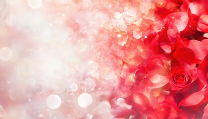 Red Rose Petals with Water Drops and Soft Bokeh Background