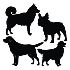 Beautiful Dog Silhouettes  hand drawn design. vector illustration on white background