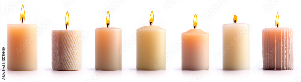 Poster elegant collection of abstract candles in various shapes and sizes, isolated on white background. wa