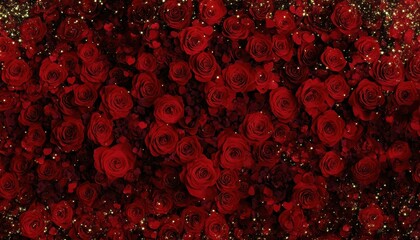Red Roses and Gold Glitter: A Romantic Floral Background