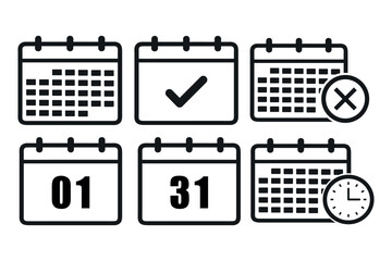 Calendar date icon set. Planner. Calendar icon with different date from 1 and 31 day. Meeting deadlines. Isolated on white background