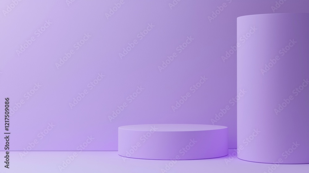 Poster purple minimalist cylinder and round podium on purple background creating an ideal setting for produ