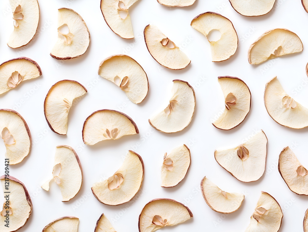 Aufkleber dried pear slices arranged in a flat lay pattern on a white surface, offering a minimal yet visually