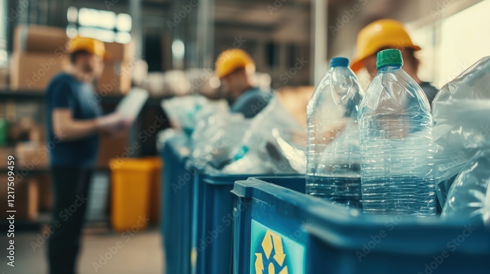 Poster closeup of a digital display board updating the amount of waste processed and recycled with employee