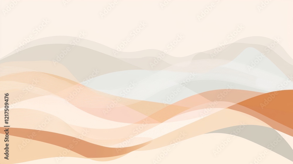 Poster soft pastel hues blend seamlessly in an abstract composition, with gentle, undulating lines creating