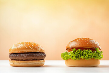 Delicious burger with sesame seed bun and fresh lettuce, showcasing classic fast food . Perfect for food lovers and culinary enthusiasts